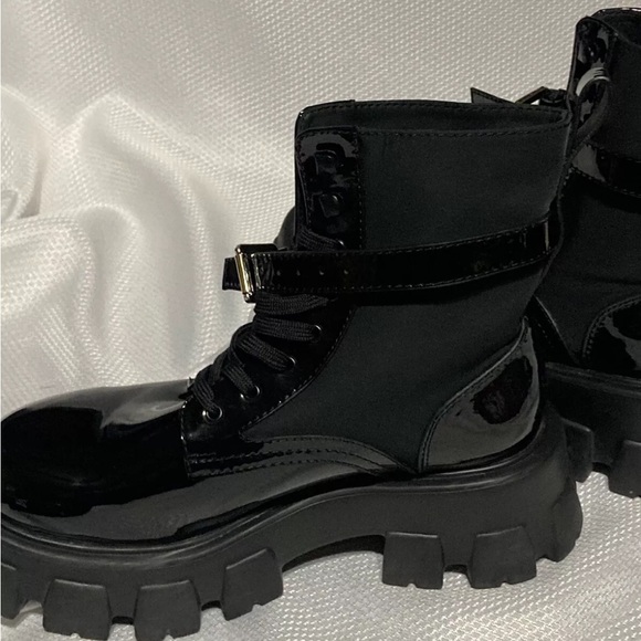 Prada Monolith Patent Leather and Nylon Combat Boots - Black - Size 9.5 - Picture 4 of 11